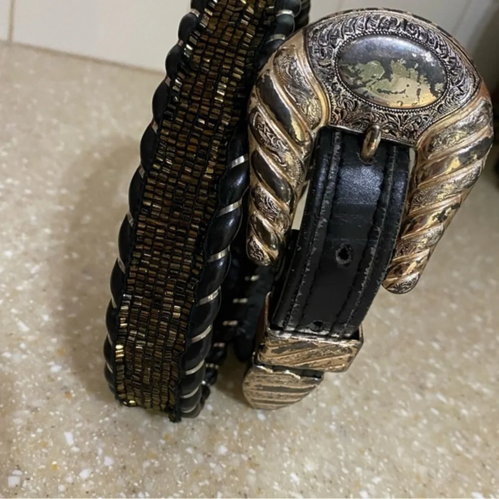 BB Simon belt with beads. Silver distressed hardware and beads. Good condition.